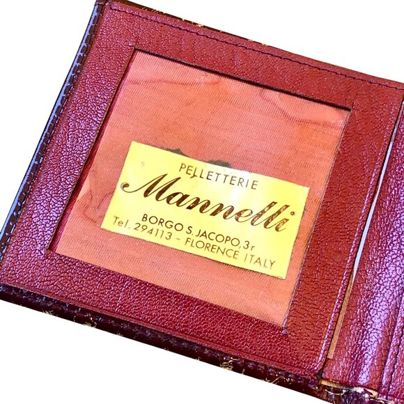 Mannelli Florence Italy Pelletterie Vintage Wallet Bi-Fold Change Gold Embossed - Picture 10 of 14